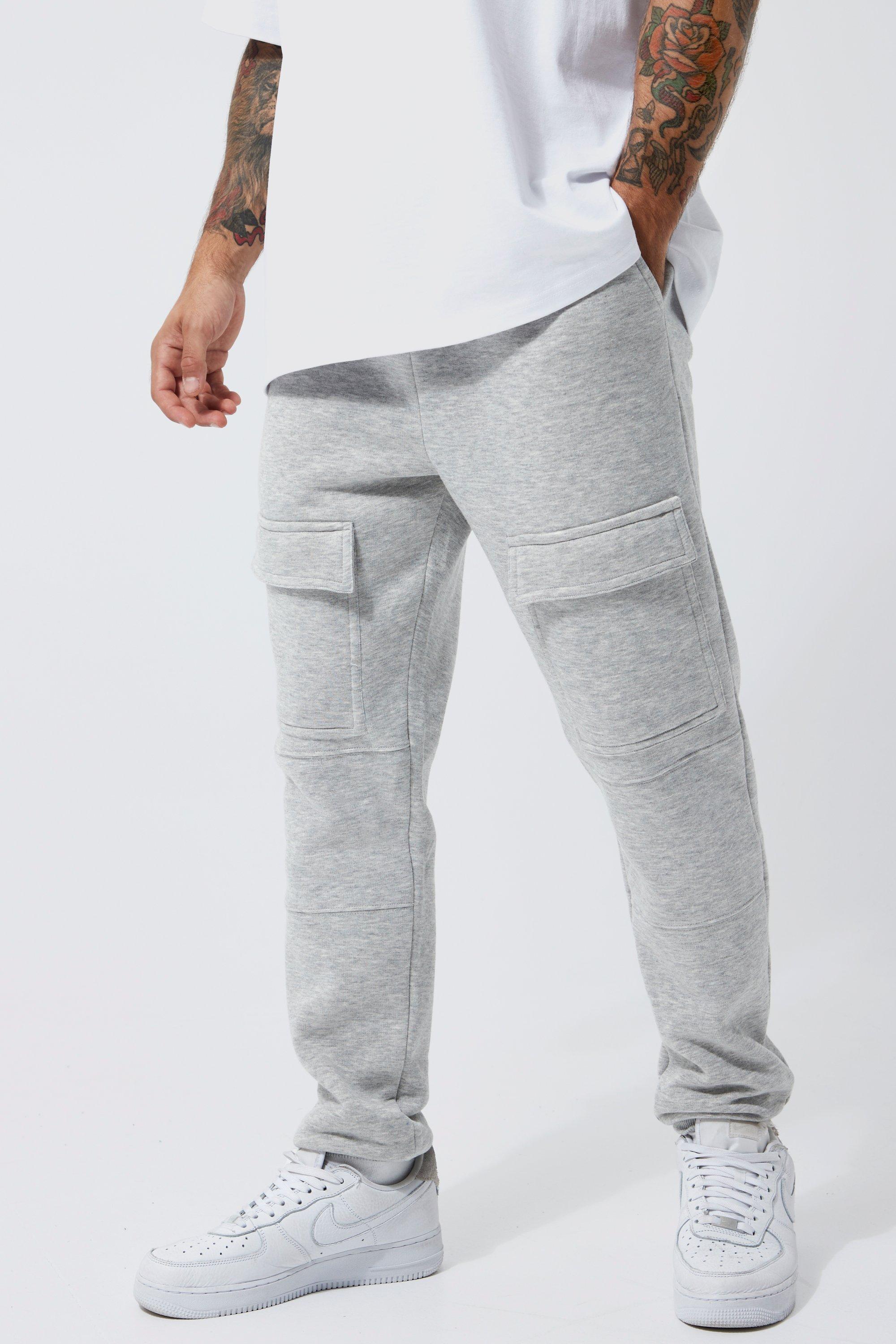 Mens Grey Slim Fit Front Cargo Jogger, Grey